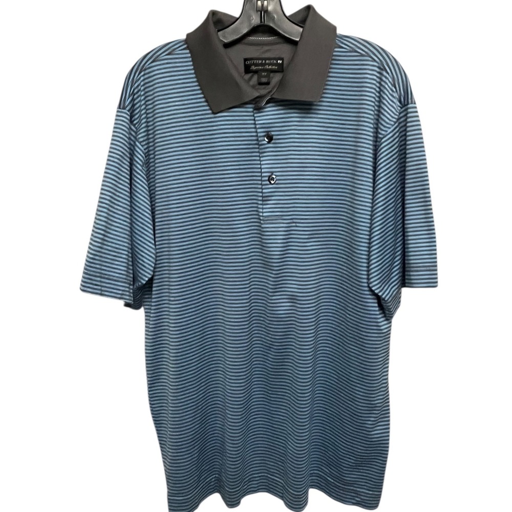 Cutter Buck Signature Collection Blue Stripe Cotton Golf Polo Shirt Men's Size M
